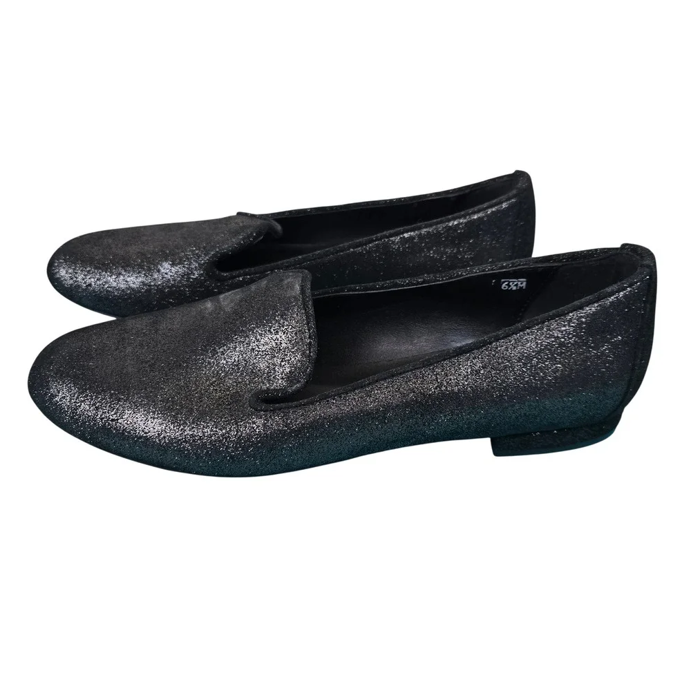 Sesto Meucci Womens Black Glitter Loafers‎ Flats Shoes Size 6.5 M Italy Designer